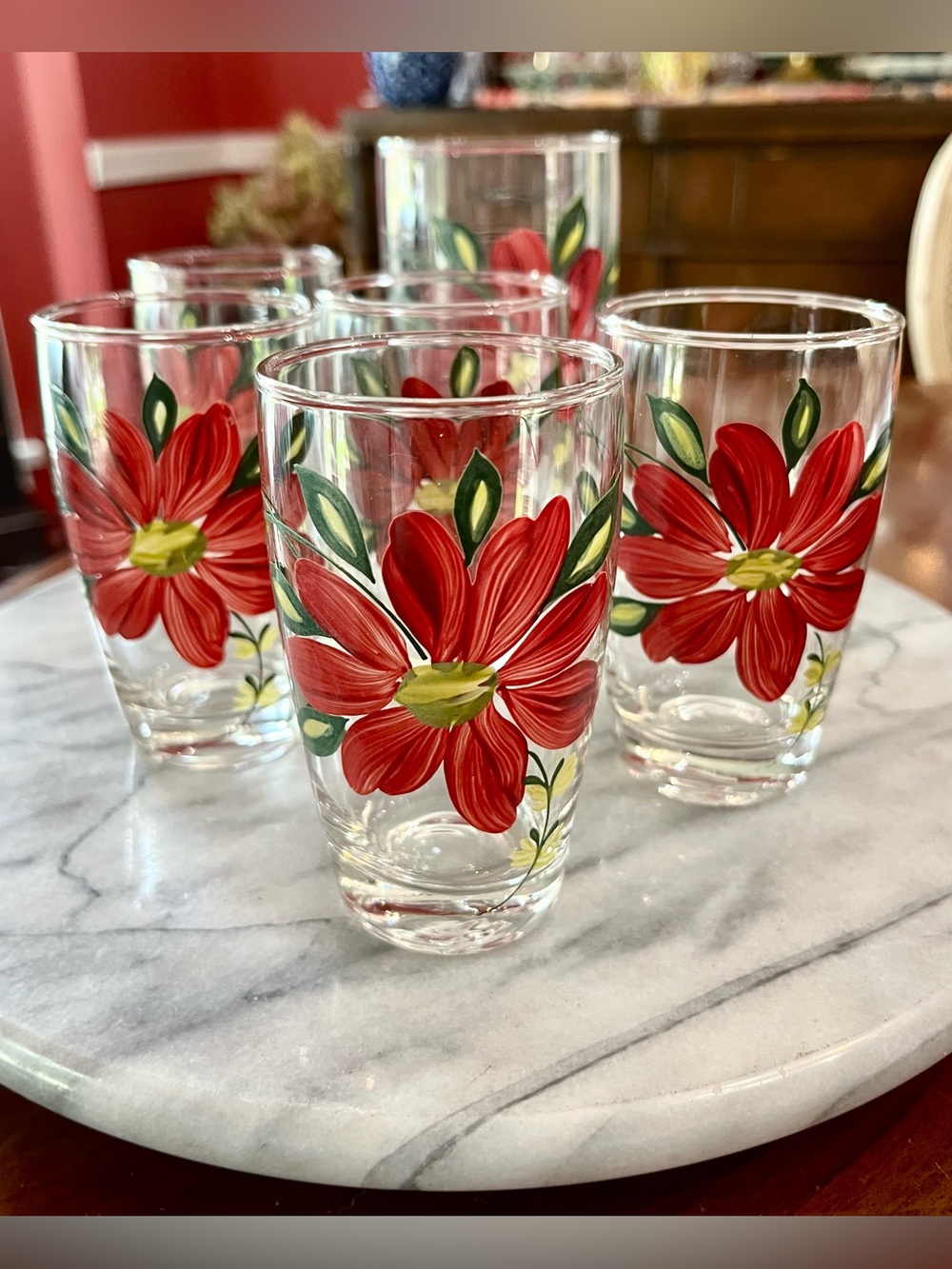 Vintage Boscul Style Floral Juice Glasses & Tumbler Set Mid Century Kitchen MCM
